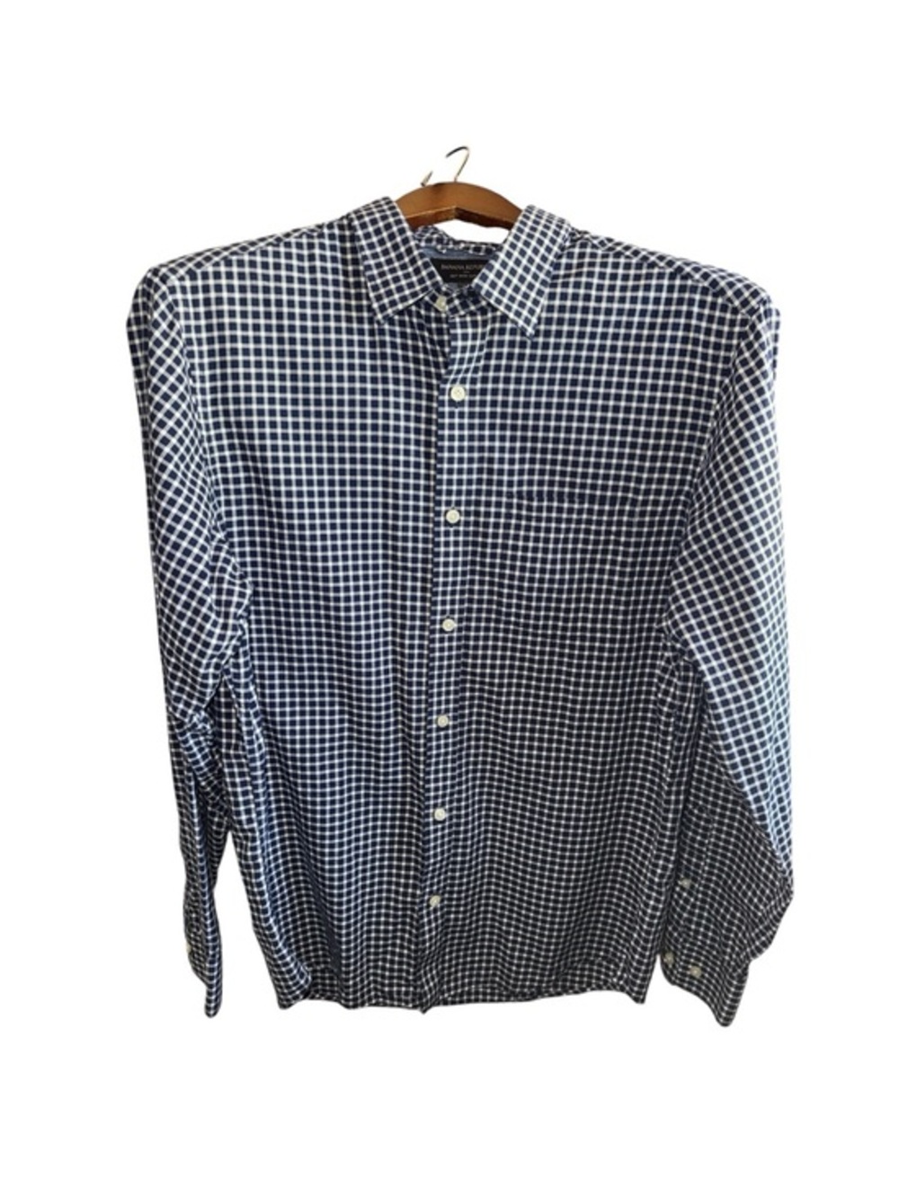 Banana Republic Navy and White Check Button-Down Shirt Mens Size Medium Slim Fit